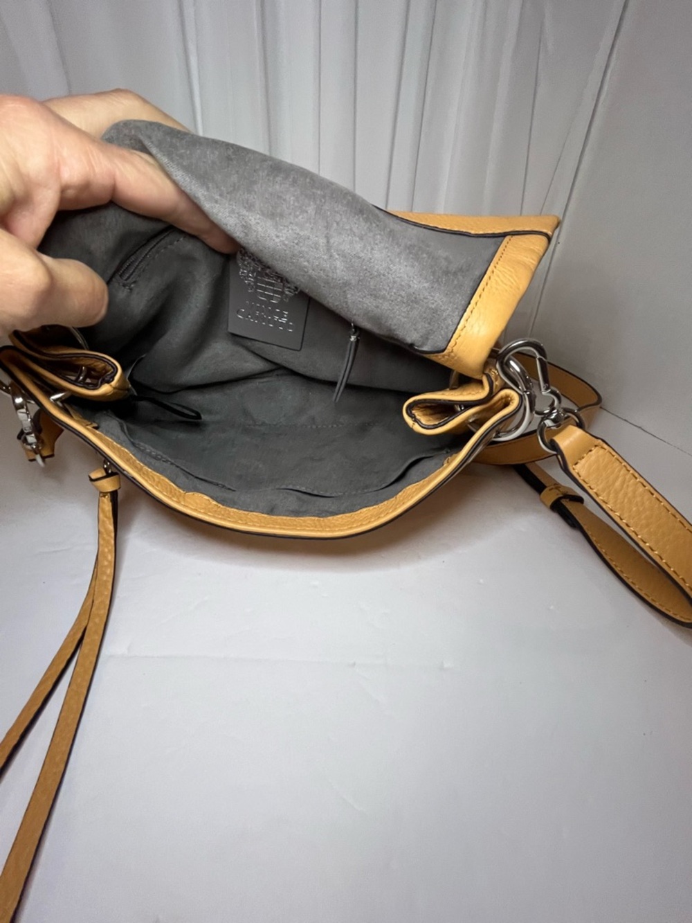 Vince Camuto Caramel Colored Pebbled Leather Crossbody - Picture 7 of 9